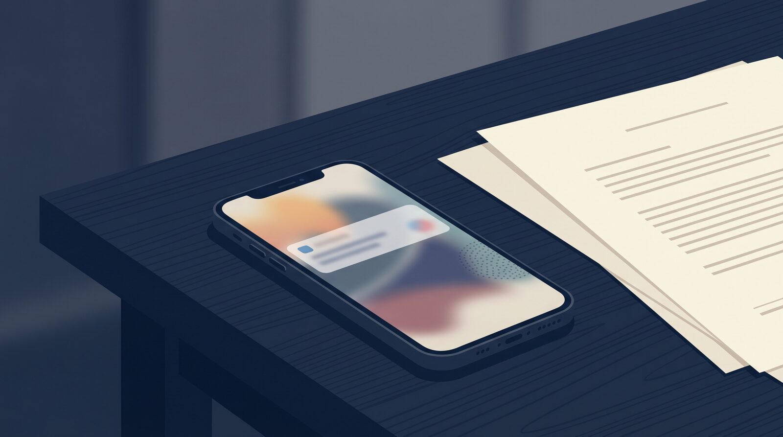 Smartphone con notificaciones junto a documentos legales en un despacho de abogados